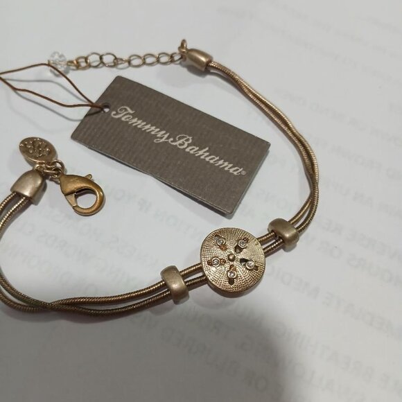 Tommy Bahama sand dollar bracelet antique gold signed double chain 7 - 9" New - Picture 2 of 4